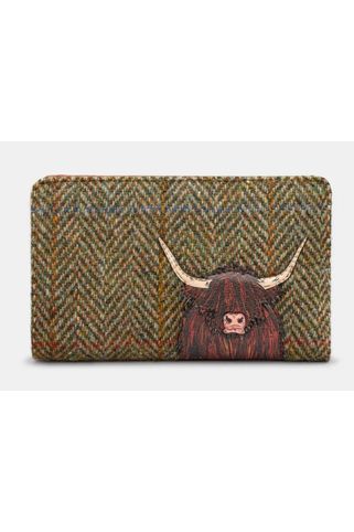 Yoshi Torebka Highland Cow Zip Around Torebka Y1089 z brązowego Tweedu