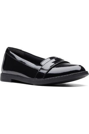 Clarks black patent loafers best sale