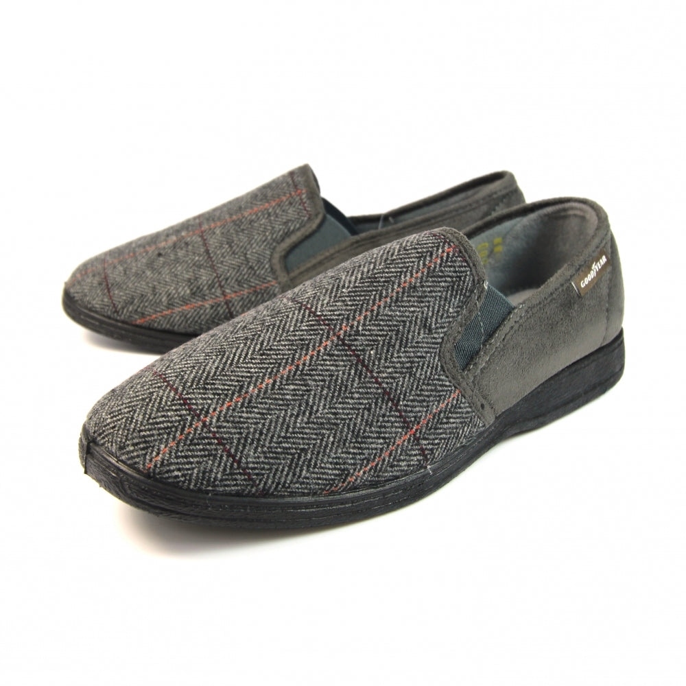 Lunar KMG116 Goodyear Harrison Grey Tweed Slipper