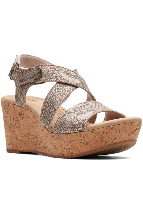 Clarks Rose Way beige metallic sandal Meeks Shoes