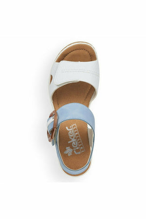 Damskie sandały na koturnie Rieker 67476-10 w kolorze niebieskim
