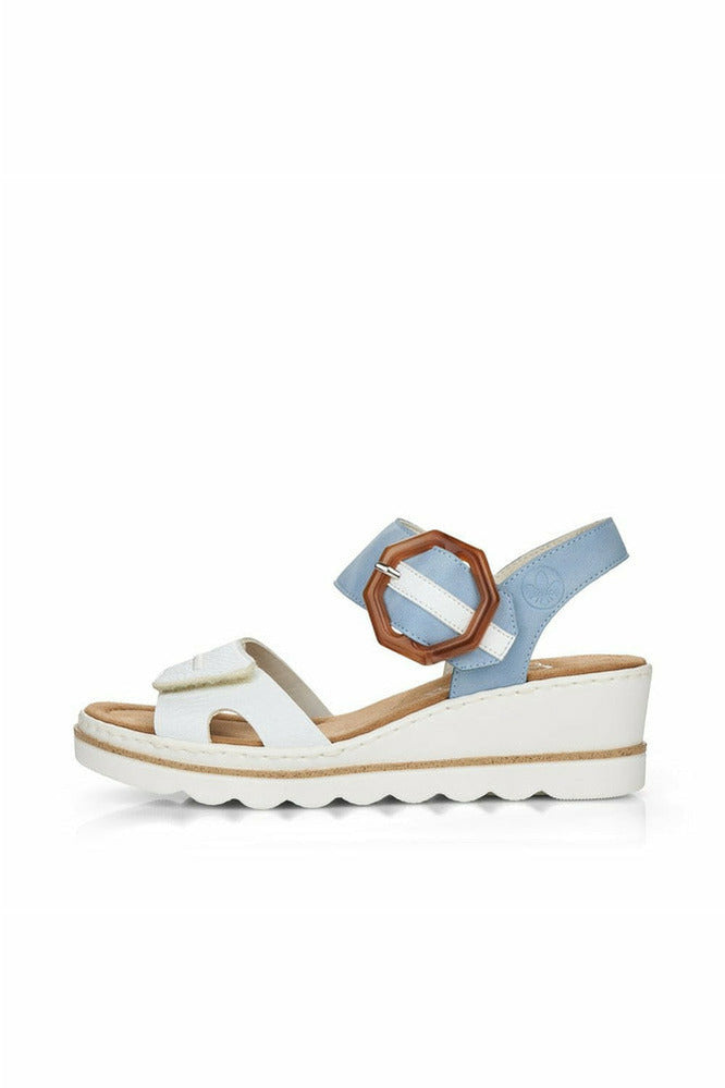 Damskie sandały na koturnie Rieker 67476-10 w kolorze niebieskim